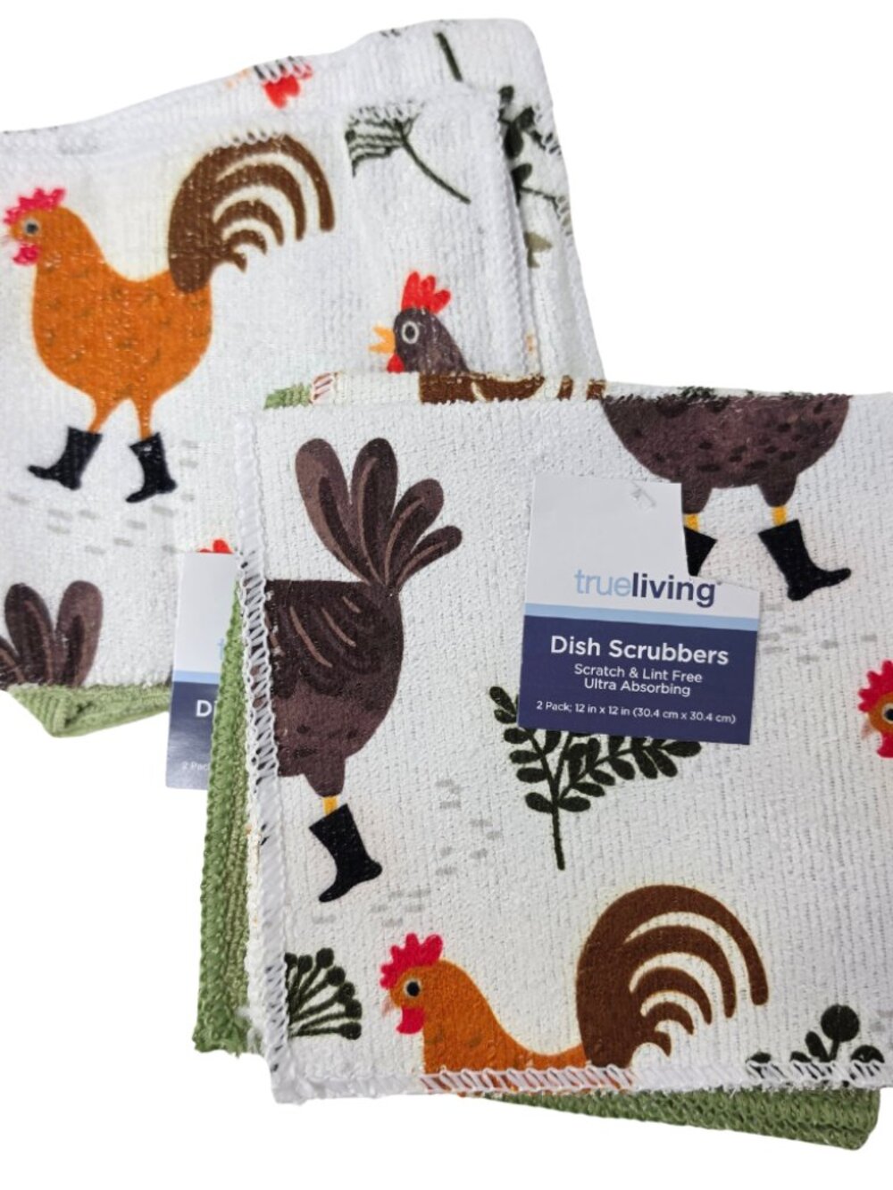 New Bundle of 4 True Living Dish Rag Cloth Mesh Scrubbers Chicken Rooster Farm